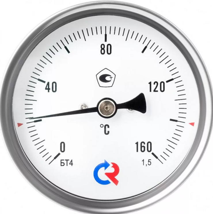 Фото термометр биметаллический бт-31.211 (0-160c) l=100 с гильзой