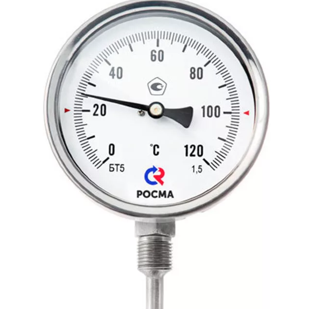 Фото термометр биметаллический бт-41.211 (0-120c)g1/2 l=64 с гильзой