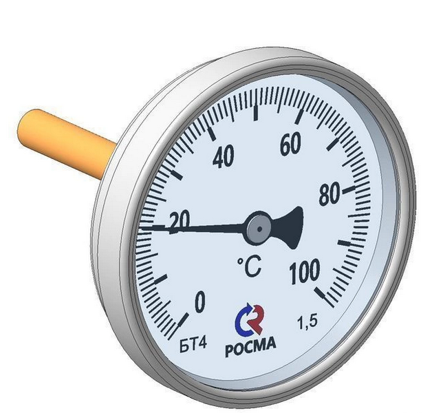 Фото термометр биметаллический бт-41.211 (0-120c)g1/2 l=100 с гильзой