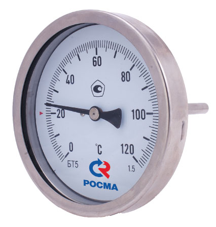 Фото термометр биметаллический бт-52.211 (0-120с) l=100 с гильзой м20х1,5