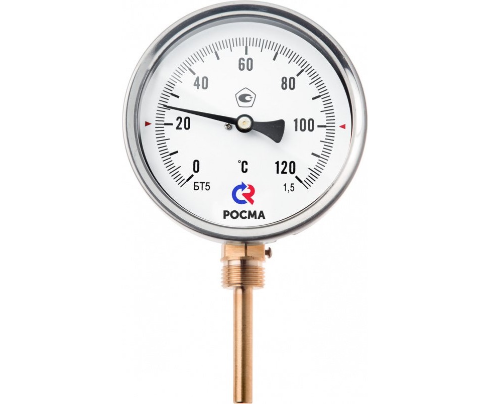Фото термометр биметаллический бт-51.211 (0-120с) l=150 с гильзой